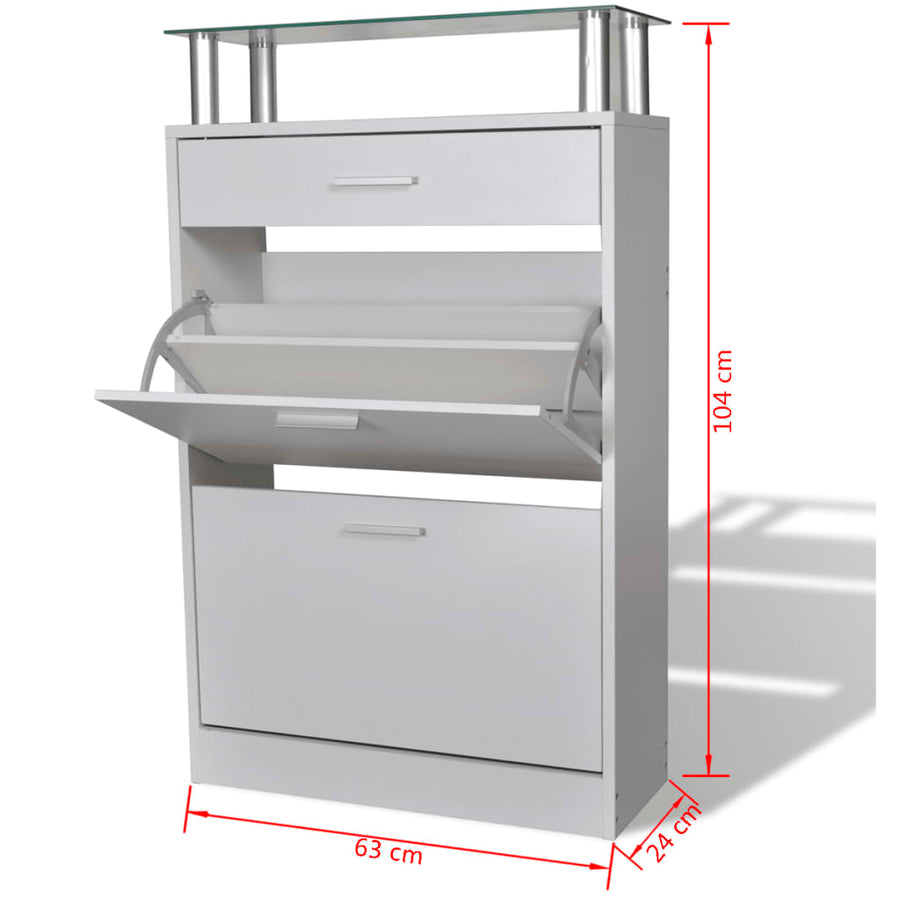 Schoenenkast met lade en glazen schap wit hout Wit
