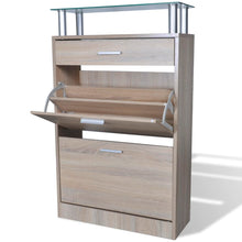 Schoenenkast Met Lade En Glazen Bovenschap -Look Eiken