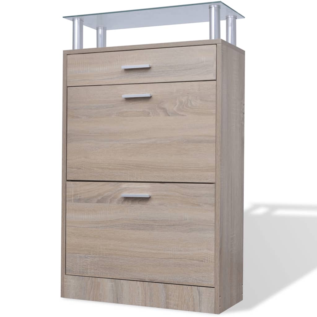 Schoenenkast Met Lade En Glazen Bovenschap -Look Eiken