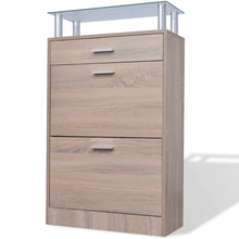 Schoenenkast Met Lade En Glazen Bovenschap -Look Eiken