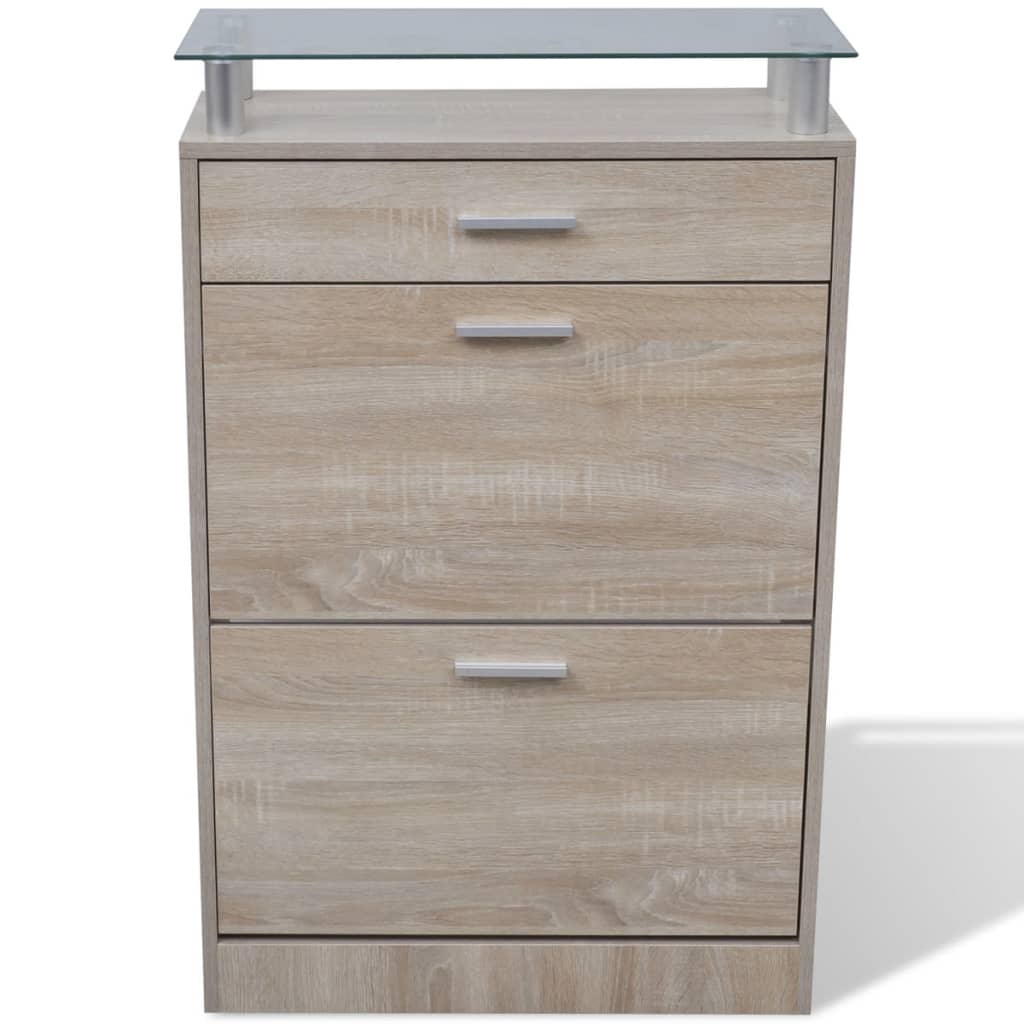 Schoenenkast Met Lade En Glazen Bovenschap -Look Eiken