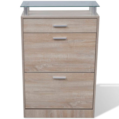 Schoenenkast Met Lade En Glazen Bovenschap -Look Eiken