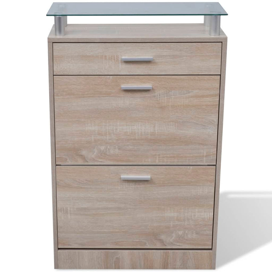 Schoenenkast Met Lade En Glazen Bovenschap -Look Eiken