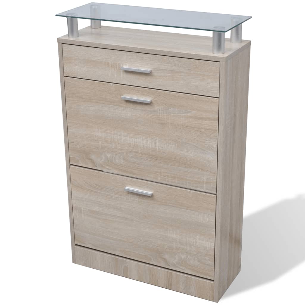 Schoenenkast Met Lade En Glazen Bovenschap -Look Eiken