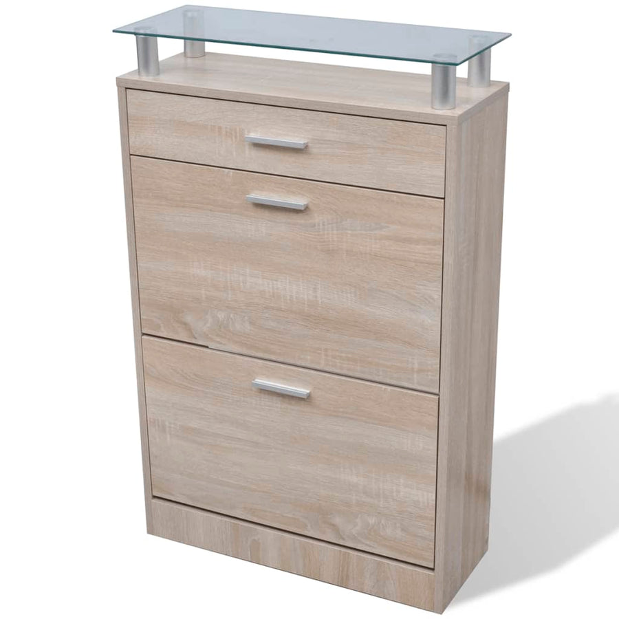 Schoenenkast Met Lade En Glazen Bovenschap -Look Eiken