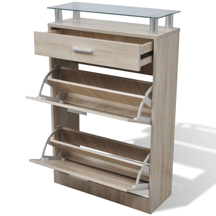 Schoenenkast Met Lade En Glazen Bovenschap -Look Eiken
