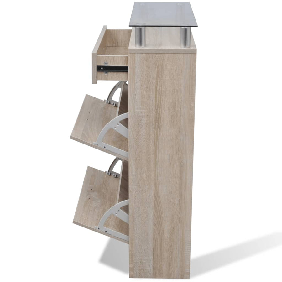 Schoenenkast Met Lade En Glazen Bovenschap -Look Eiken