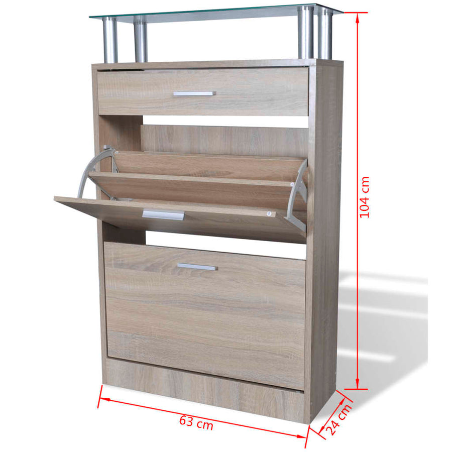 Schoenenkast Met Lade En Glazen Bovenschap -Look Eiken