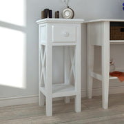 Bijzettafel met lade 27x27x65.5 cm grenenhout wit