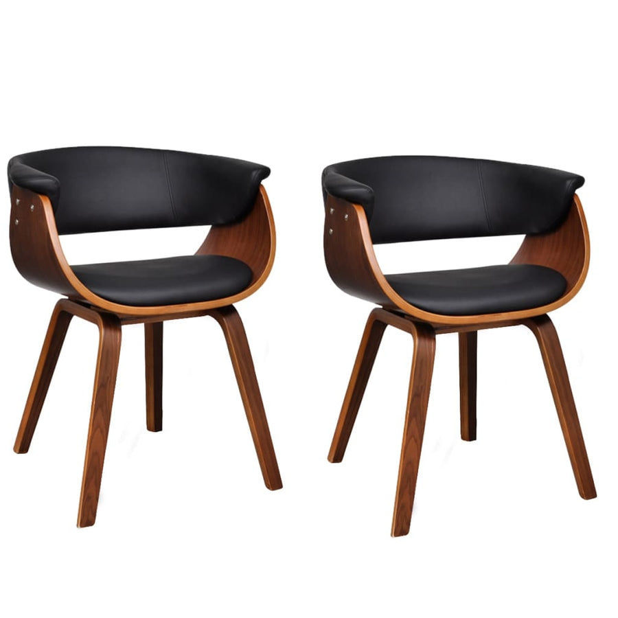 Eetkamerstoelen Gebogen Hout En Kunstleer 2 Zwart en donkerbruin