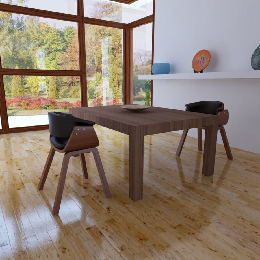 Eetkamerstoelen Gebogen Hout En Kunstleer 2 Zwart en donkerbruin