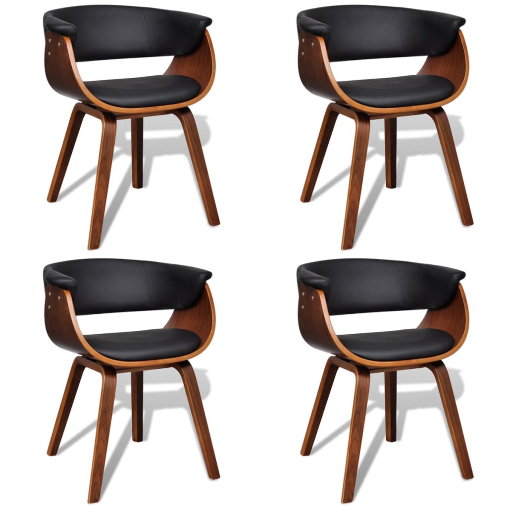 Eetkamerstoelen 4 St Gebogen Hout En Kunstleer Zwart en donkerbruin