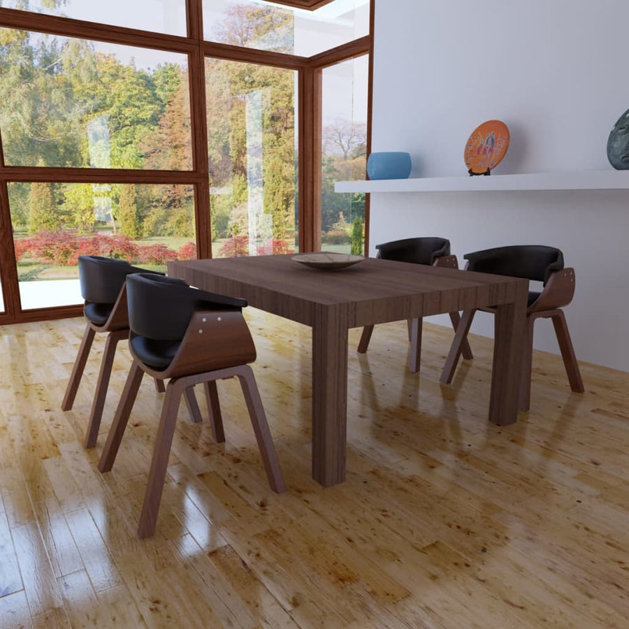 Eetkamerstoelen 4 St Gebogen Hout En Kunstleer Zwart en donkerbruin