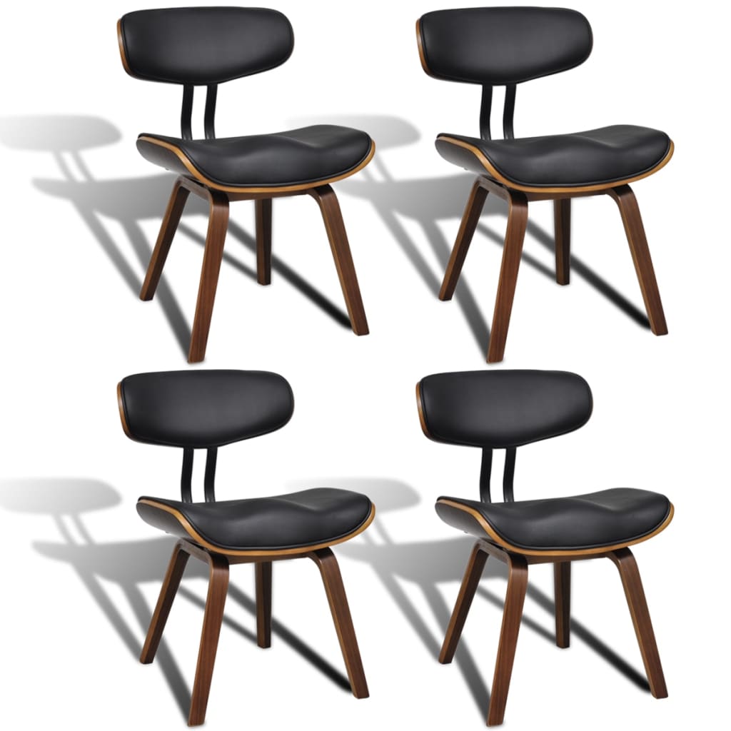 Eetkamerstoelen Gebogen Hout En Kunstleer 4 Zwart en donkerbruin