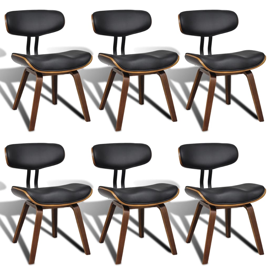Eetkamerstoelen Gebogen Hout En Kunstleer 6 Zwart en donkerbruin