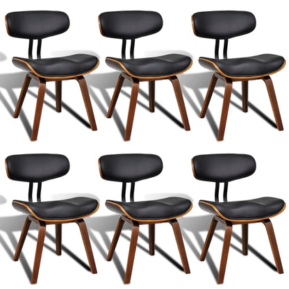 Eetkamerstoelen Gebogen Hout En Kunstleer 6 Zwart en donkerbruin