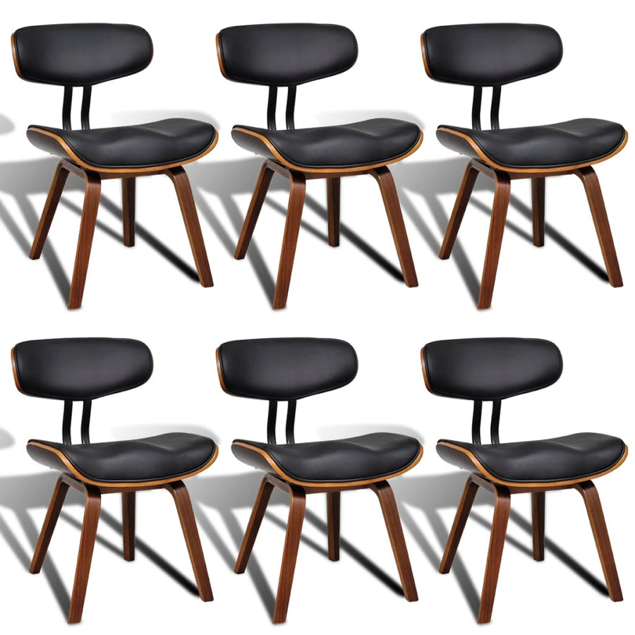 Eetkamerstoelen Gebogen Hout En Kunstleer 6 Zwart en donkerbruin