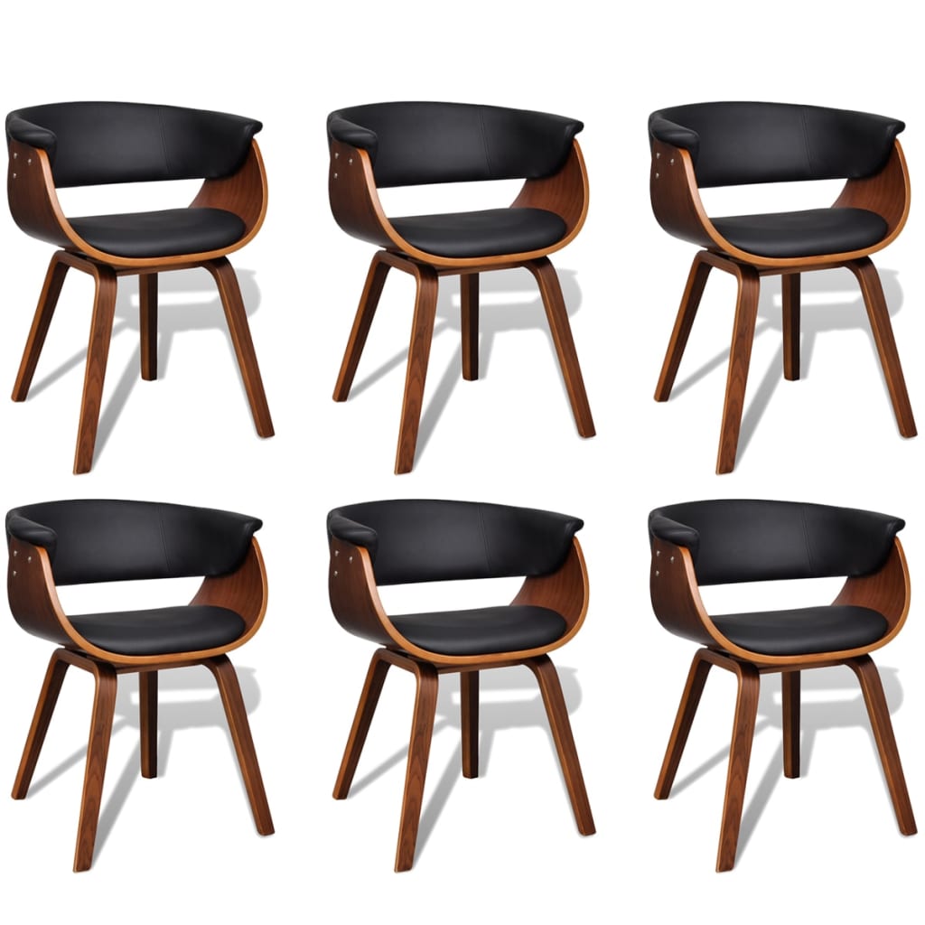 Eetkamerstoelen 6 St Gebogen Hout En Kunstleer Zwart en donkerbruin