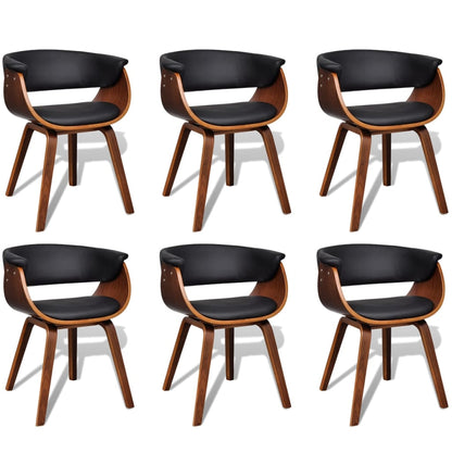 Eetkamerstoelen 6 St Gebogen Hout En Kunstleer Zwart en donkerbruin