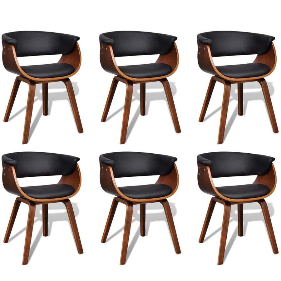 Eetkamerstoelen 6 St Gebogen Hout En Kunstleer Zwart en donkerbruin