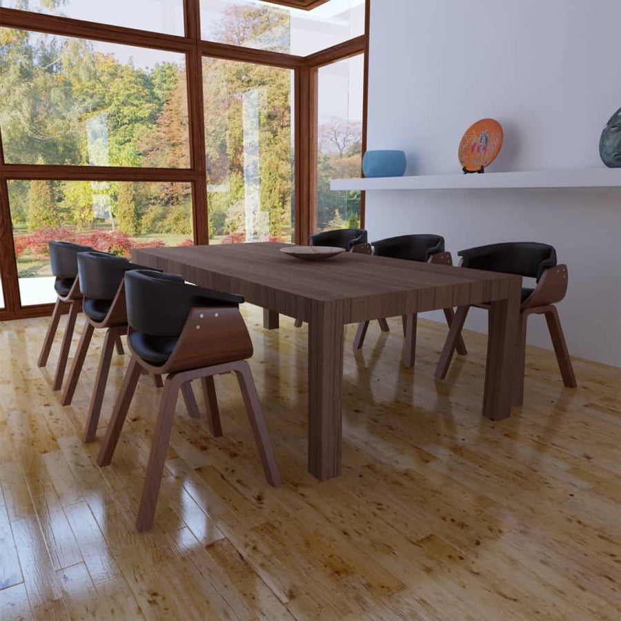 Eetkamerstoelen 6 St Gebogen Hout En Kunstleer Zwart en donkerbruin