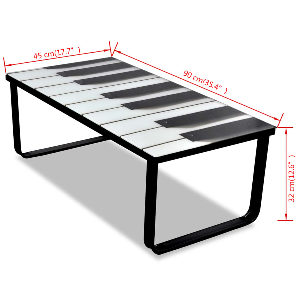 Salontafel Met Piano-Print Glazen Tafelblad 1