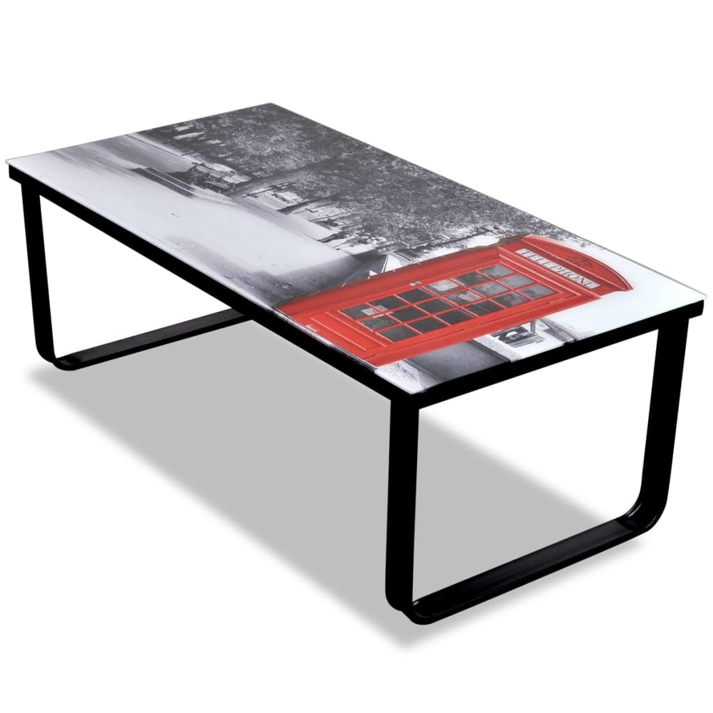 Salontafel Met -Print Glazen Tafelblad Telefooncel