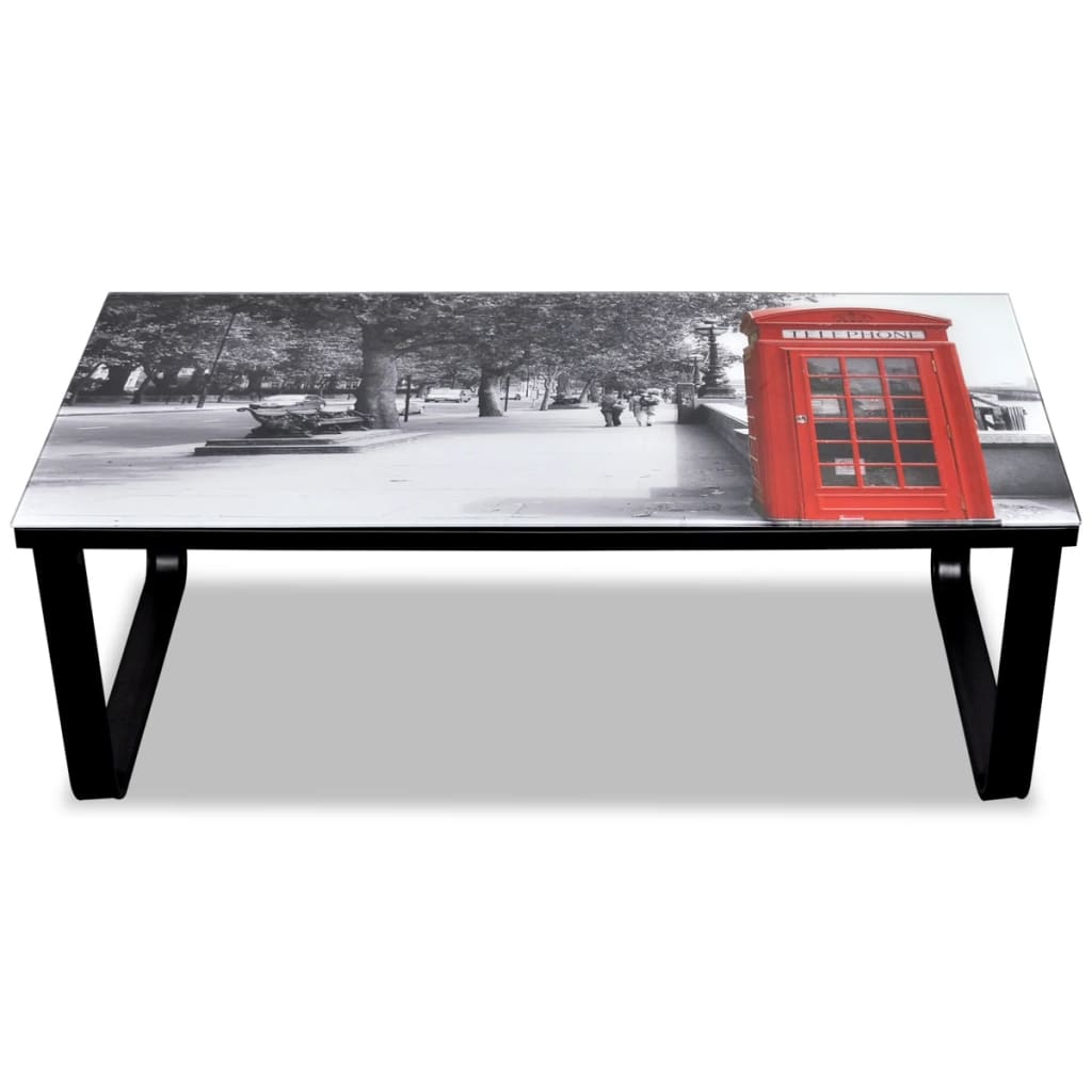Salontafel Met -Print Glazen Tafelblad Telefooncel
