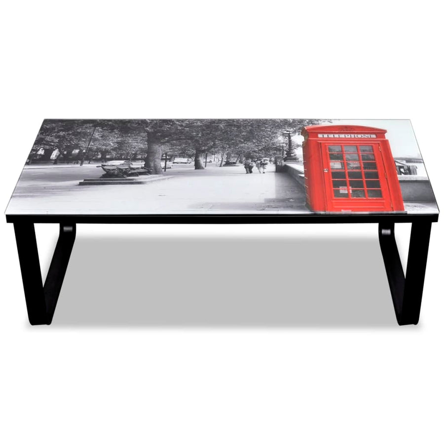 Salontafel Met -Print Glazen Tafelblad Telefooncel