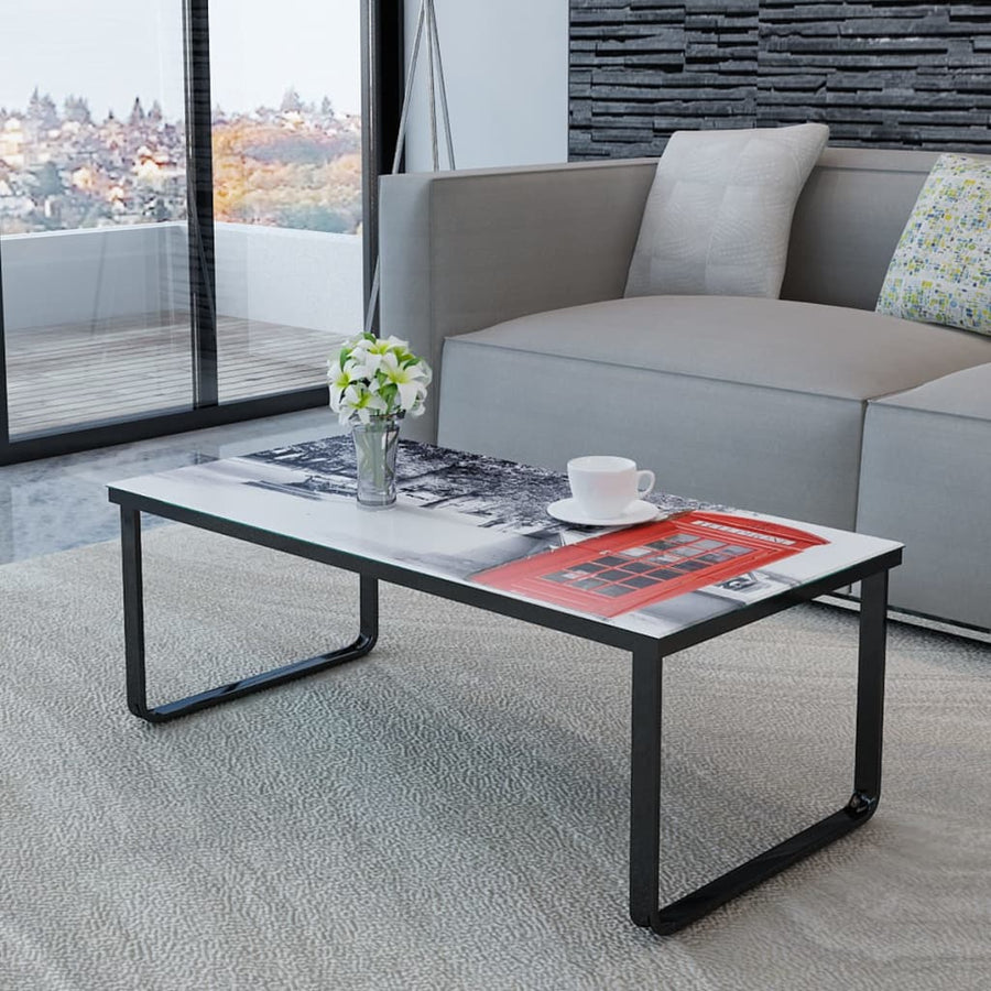 Salontafel Met -Print Glazen Tafelblad Telefooncel
