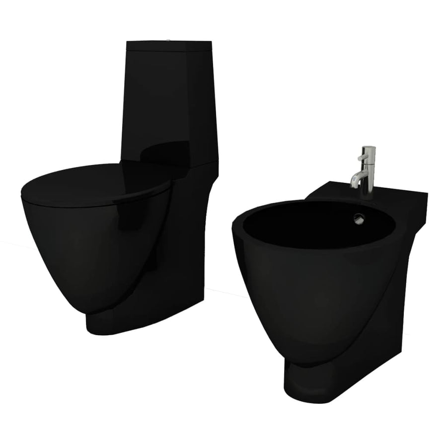 Toilet- En Bidetset Keramiek Zwart