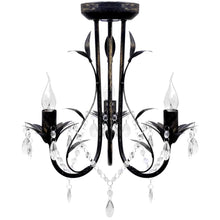 Kroonluchter Art Nouveau Metaal Kristallen Kralen 3 Gloeilampen Zwart