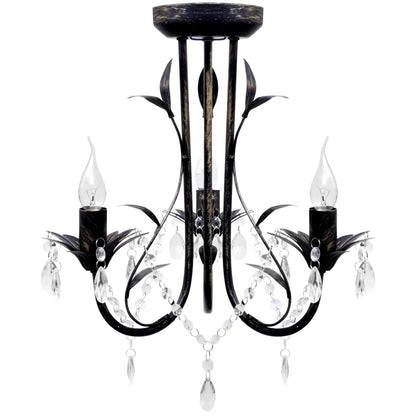 Kroonluchter Art Nouveau Metaal Kristallen Kralen 3 Gloeilampen Zwart