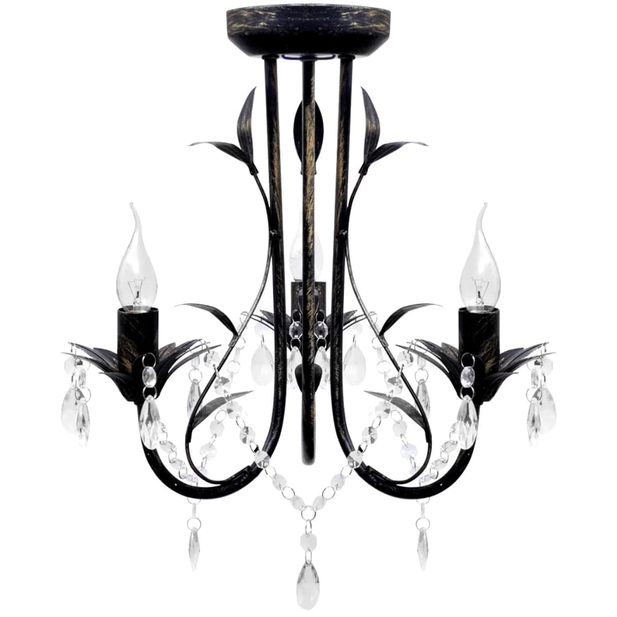 Kroonluchter Art Nouveau Metaal Kristallen Kralen 3 Gloeilampen Zwart