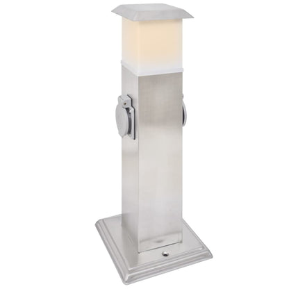 Buitenstopcontact Op Zuil Met Lamp (Roestvrij Staal) Zilver