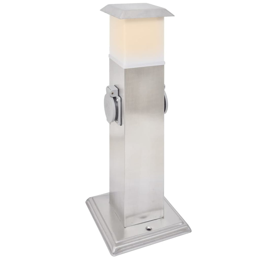 Buitenstopcontact Op Zuil Met Lamp (Roestvrij Staal) Zilver