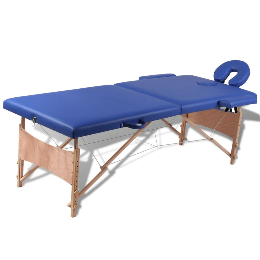 Inklapbare Massagetafel 2 Zones Met Houten Frame () Blauw