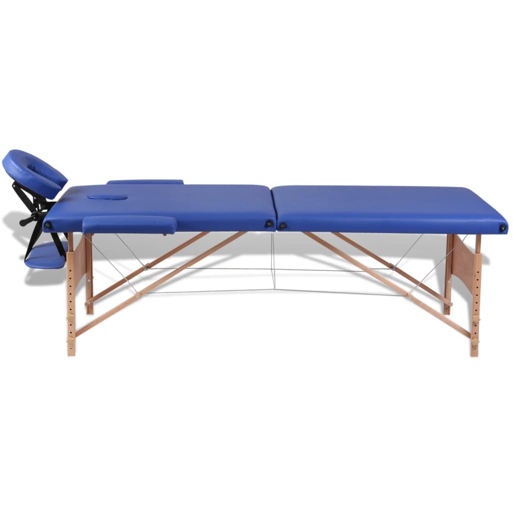 Inklapbare Massagetafel 2 Zones Met Houten Frame () Blauw