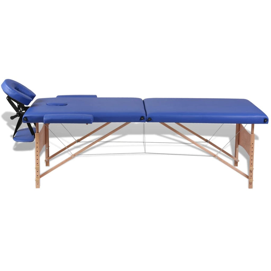 Inklapbare Massagetafel 2 Zones Met Houten Frame () Blauw