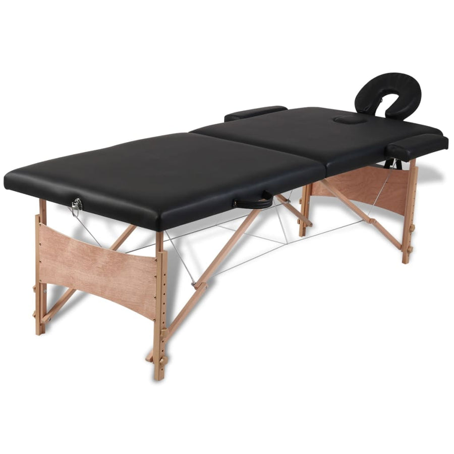 Inklapbare Massagetafel 2 Zones Met Houten Frame () Zwart