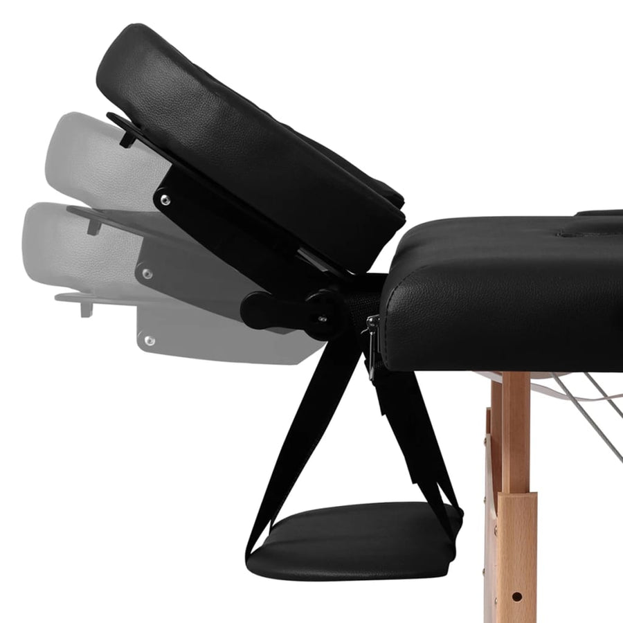 Inklapbare Massagetafel 2 Zones Met Houten Frame () Zwart