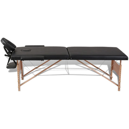 Inklapbare Massagetafel 2 Zones Met Houten Frame () Zwart