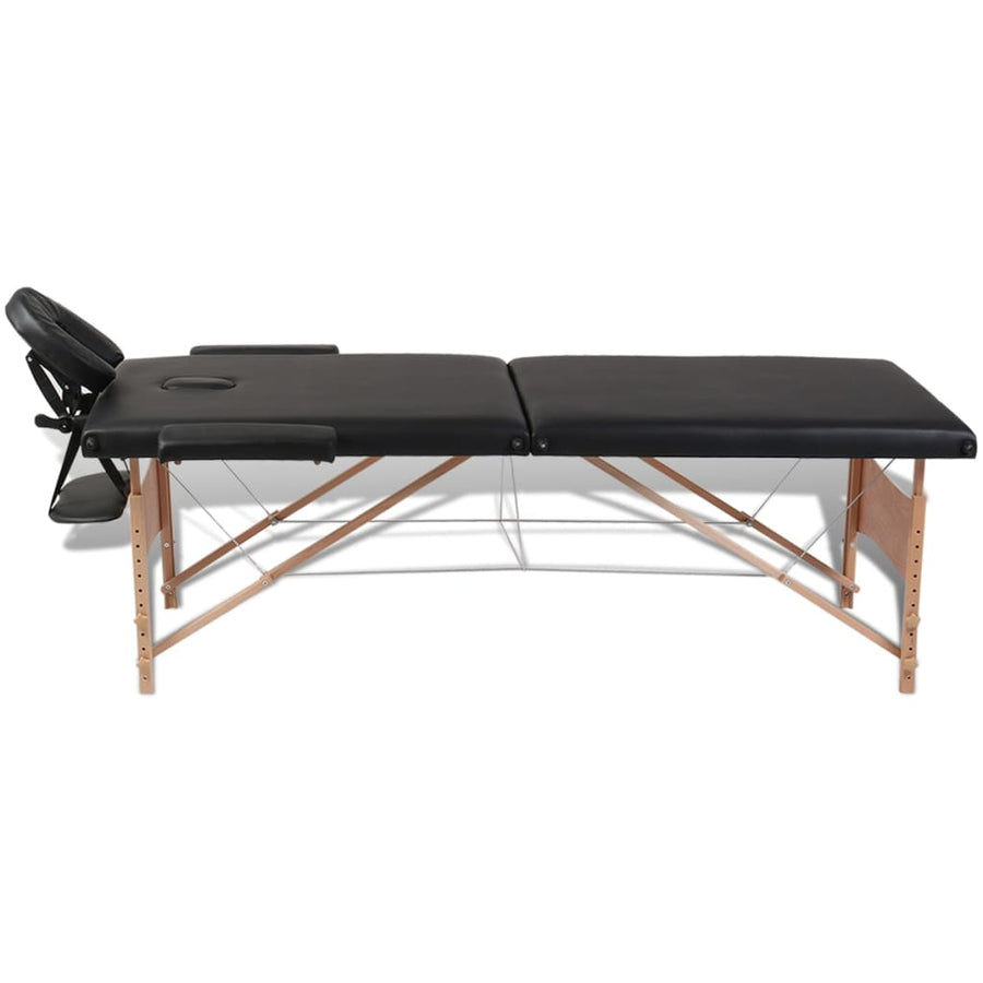 Inklapbare Massagetafel 2 Zones Met Houten Frame () Zwart