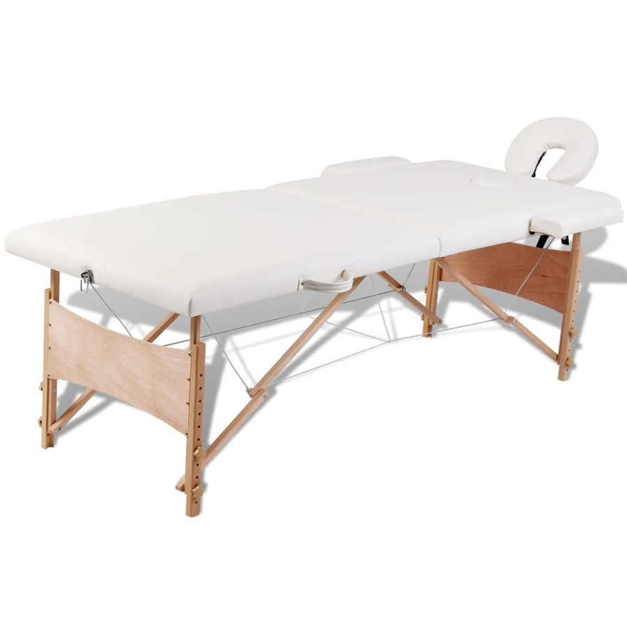 Inklapbare Massagetafel 2 Zones Met Houten Frame (Creme) Crèmewit