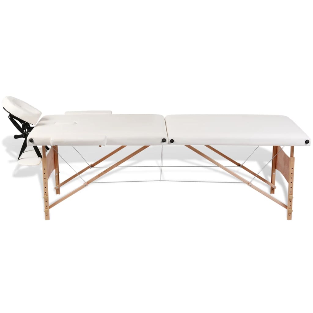 Inklapbare Massagetafel 2 Zones Met Houten Frame (Creme) Crèmewit