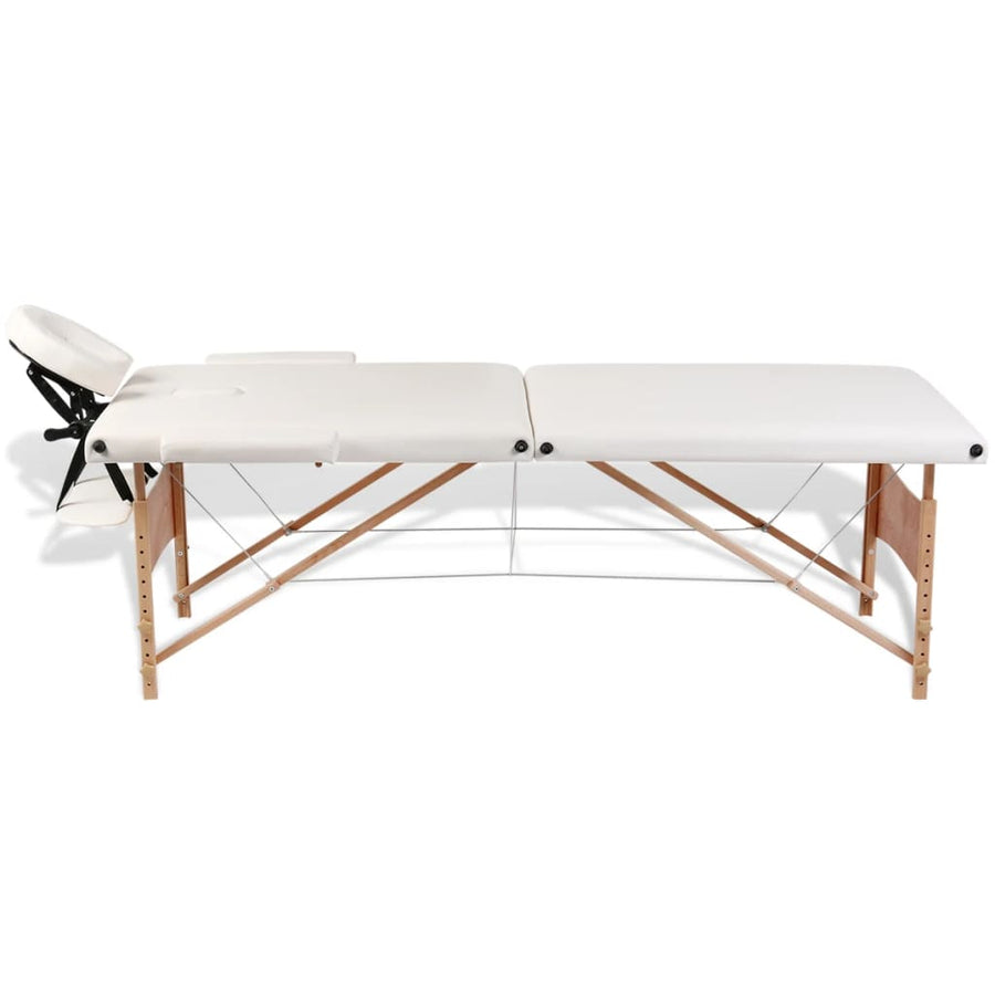 Inklapbare Massagetafel 2 Zones Met Houten Frame (Creme) Crèmewit