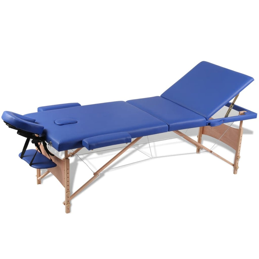 Inklapbare Massagetafel 3 Zones Met Houten Frame () Blauw
