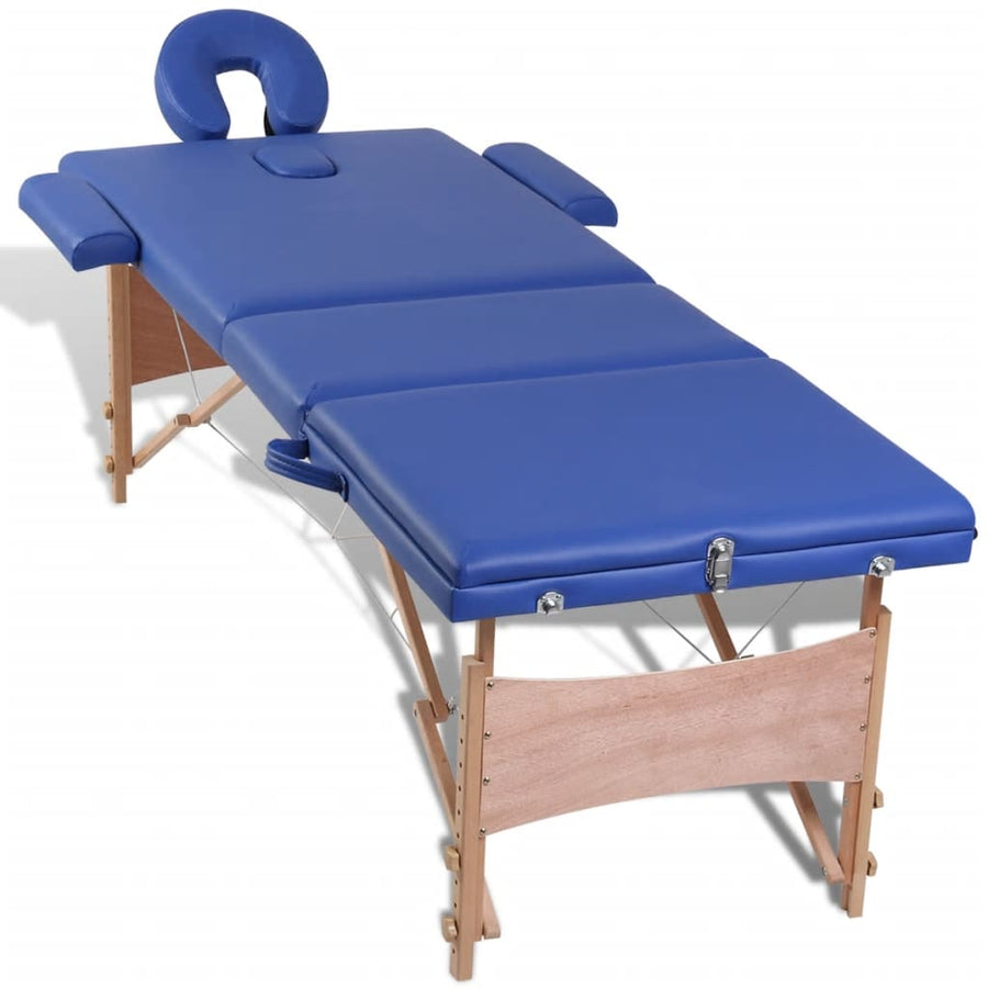 Inklapbare Massagetafel 3 Zones Met Houten Frame () Blauw