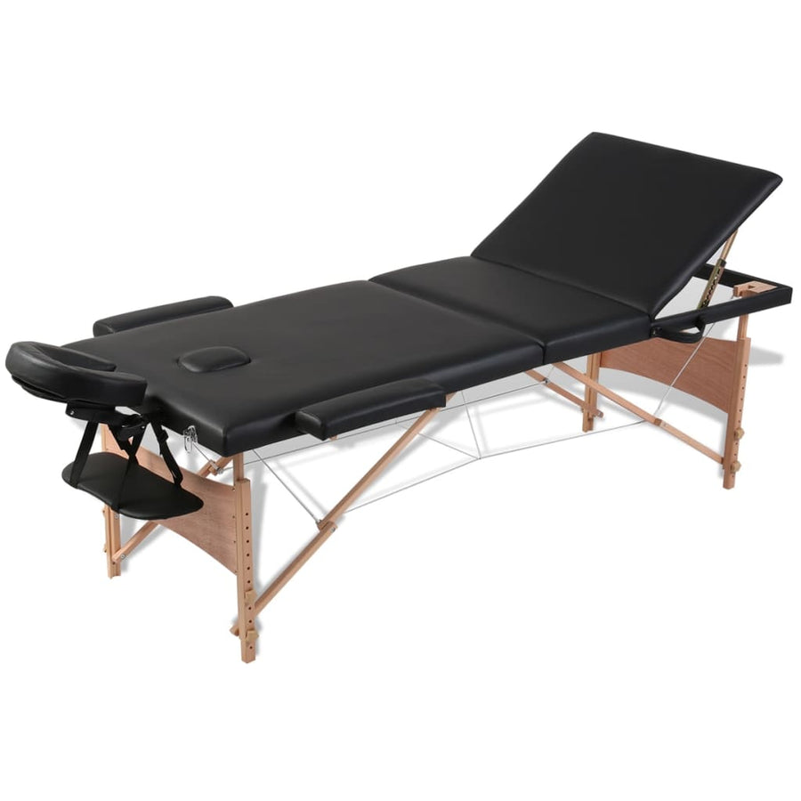 Inklapbare Massagetafel 3 Zones Met Houten Frame () Zwart