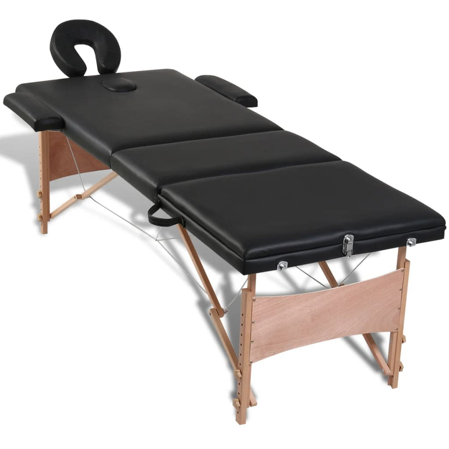Inklapbare Massagetafel 3 Zones Met Houten Frame () Zwart
